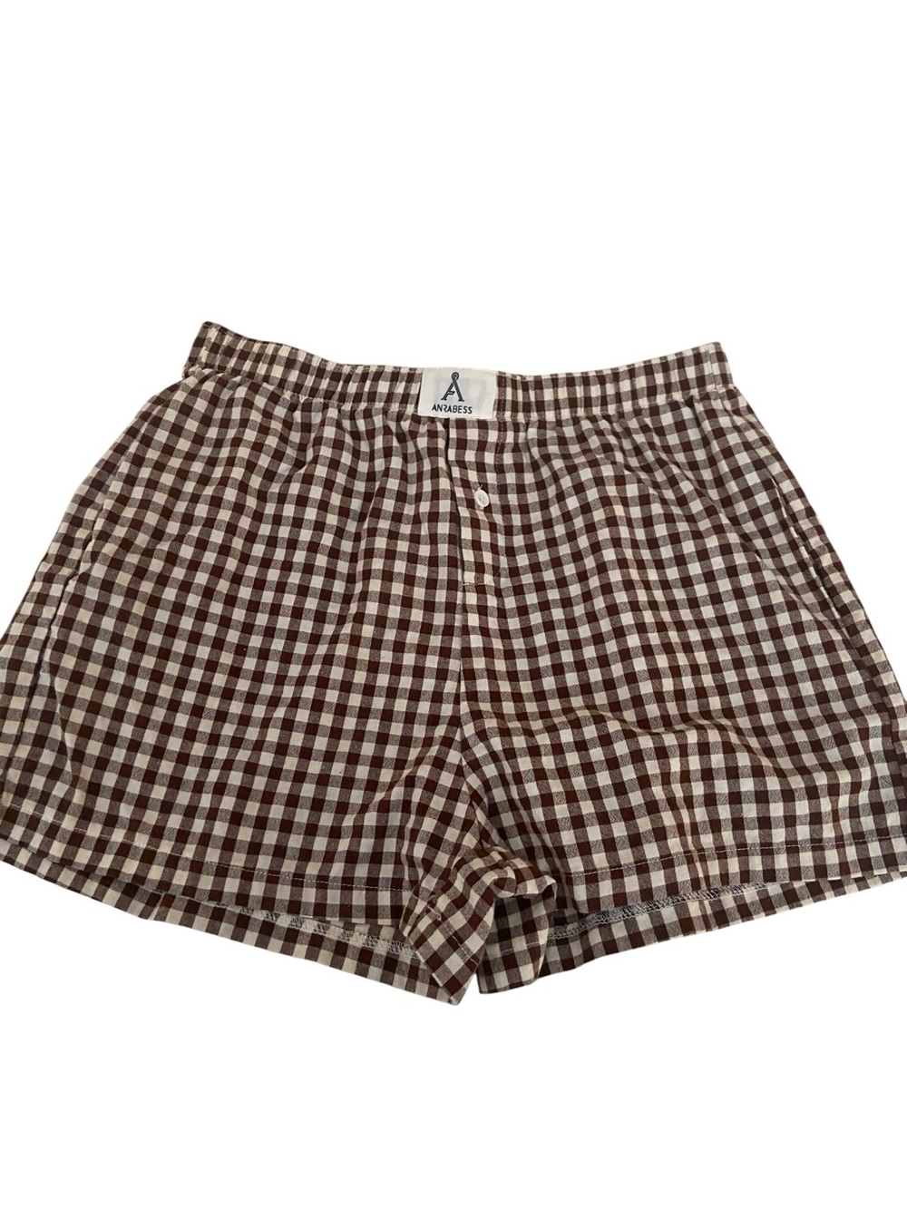 ARABESS BROWN AND WHITE GINGHAM BOXER SHORTS SIZE MEDIUM
